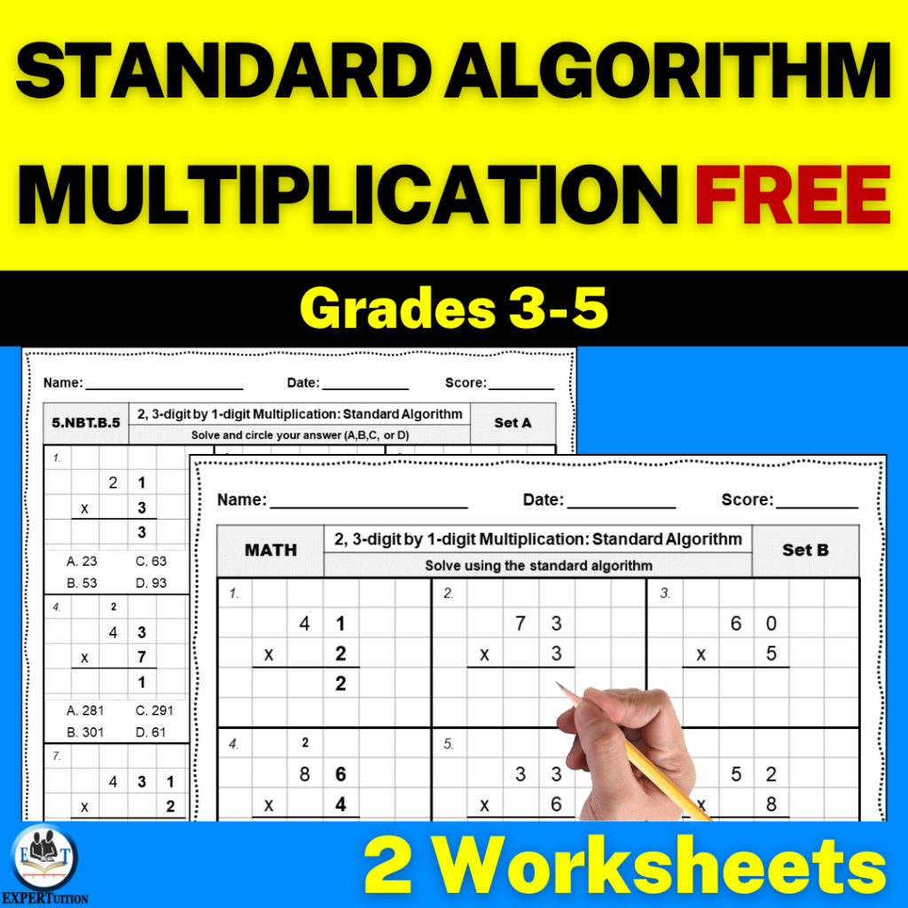 Multi-digit multiplication using standard algorithm worksheets