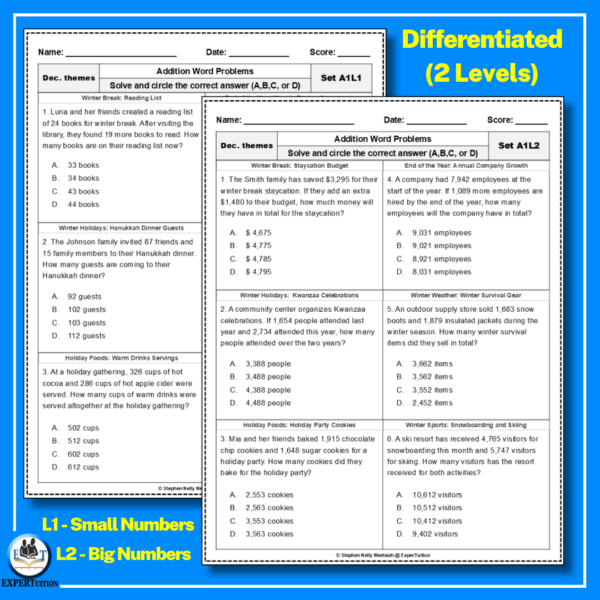 One & Multi Step Word Problems Worksheets - December Themes - Image 3
