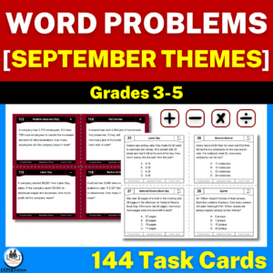 One & Multi Step Word Problems Task Cards – September Themes