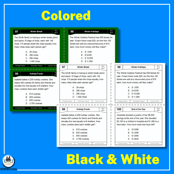 one-step multi-step word problems all operations task cards with Oct Nov Dec themes