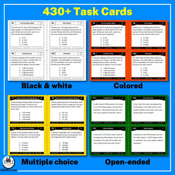 one-step multi-step word problems all operations with Oct Nov Dec themes