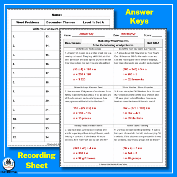 one-step multi-step word problems all operations with Oct Nov Dec themes