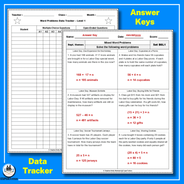 One & Multi Step Word Problems Worksheets - September Themes - ExperTuition