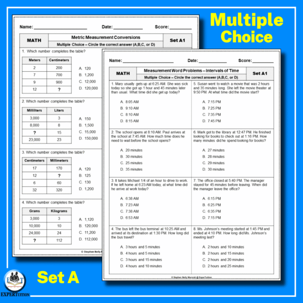 Measurement and Data 4th Grade Worksheets Complete Bundle - ExperTuition