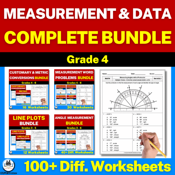 Measurement and Data 4th Grade Worksheets Complete Bundle - ExperTuition