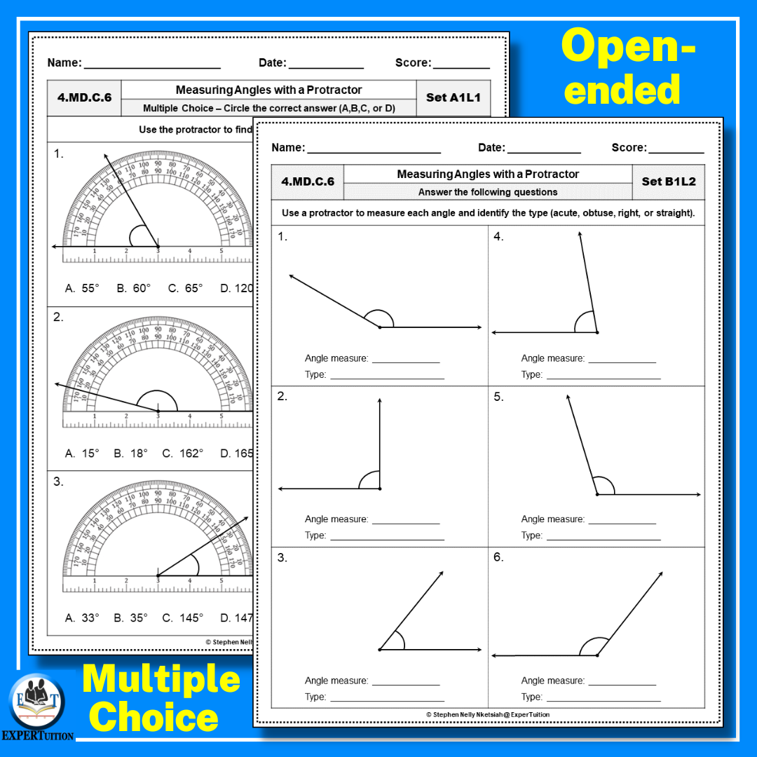 Measuring Angles with a protractor Practice Worksheets