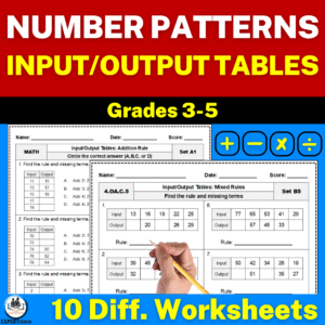 Number Patterns - Input Output Tables Worksheets