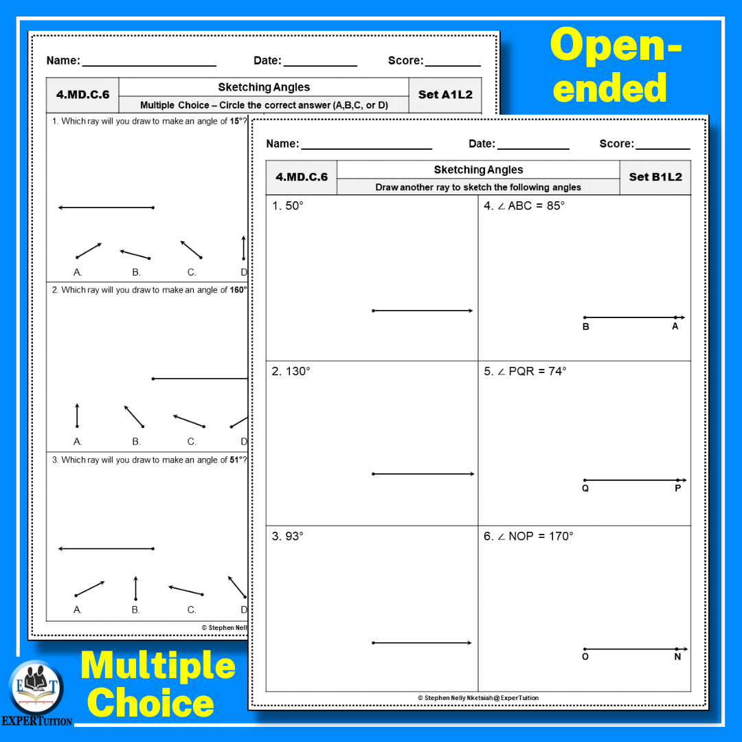 Sketching Angles with a protractor Practice Worksheets