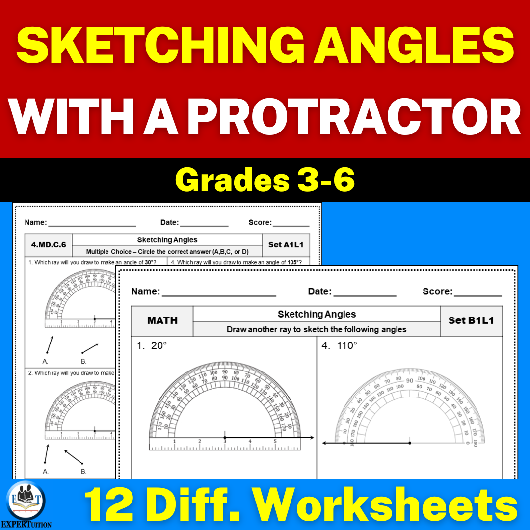 Sketching angles with a protractor Worksheets
