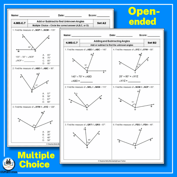 Additive Angles Worksheets: Finding Unknown/Missing Angles - ExperTuition
