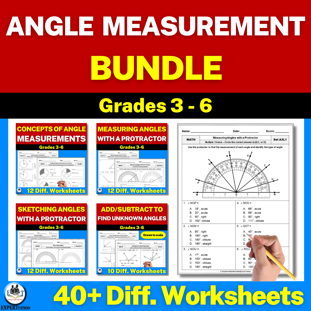angle concepts, measuring and sketching angles, additive angles Worksheets