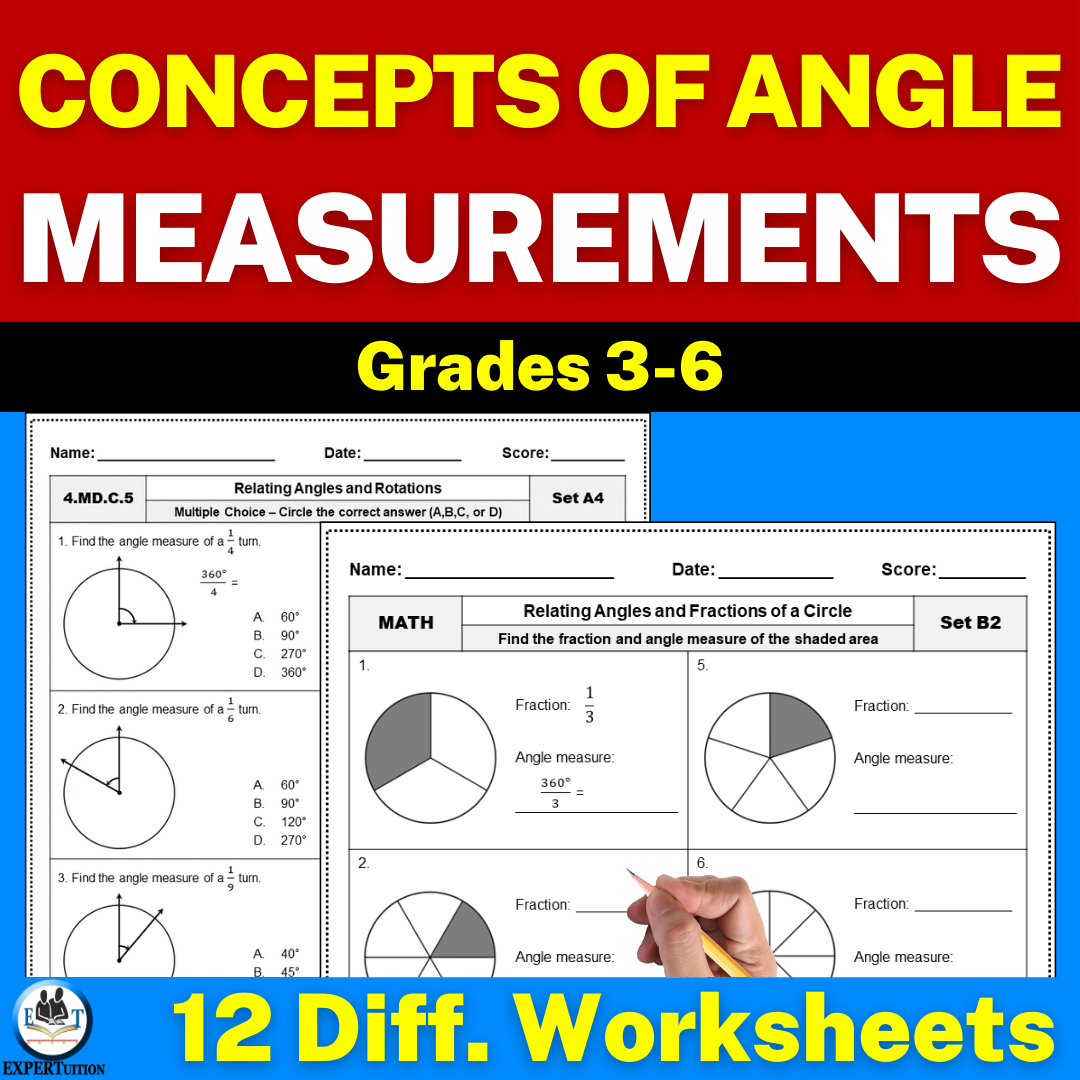 concepts of angle measurement, relating angles, degree angles, rotations and fractional parts of a circle