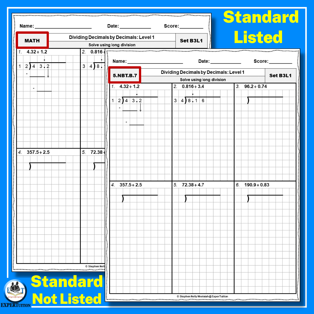 dividing decimals by decimals worksheets