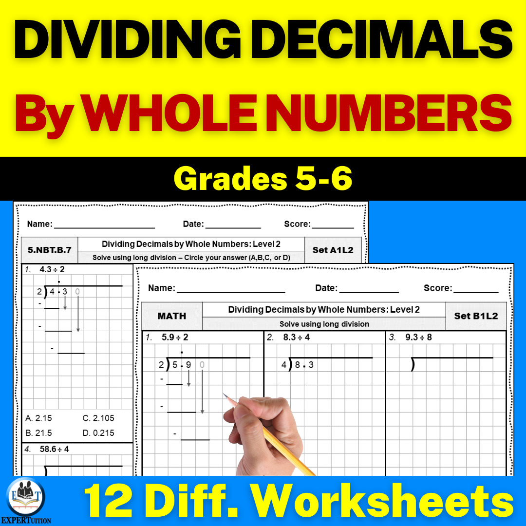 dividing decimals by whole numbers using long division worksheets