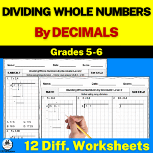 dividing whole numbers by decimals using long division worksheets
