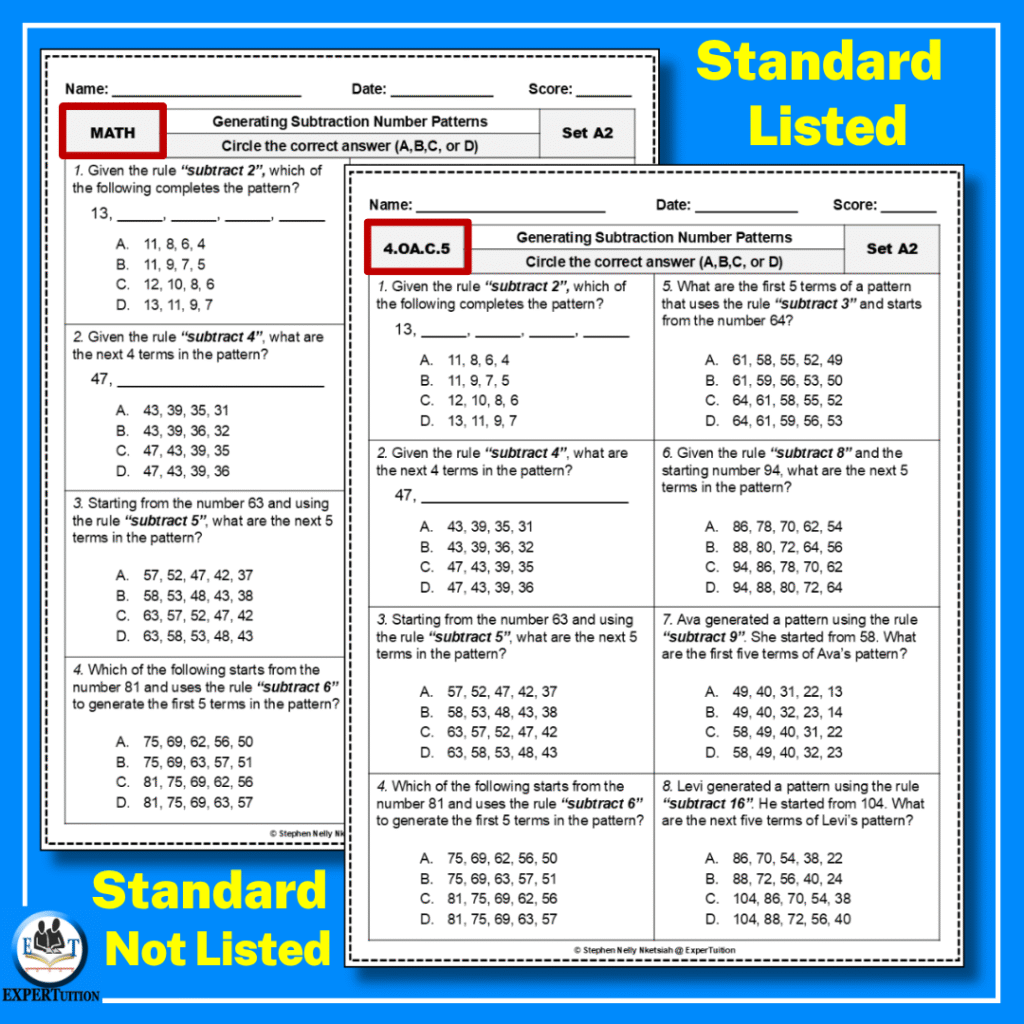Number and Shape Patterns Worksheets 3rd, 4th, 5th Grades - ExperTuition