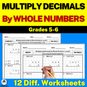 multiplying decimals by whole numbers using standard algorithm worksheets