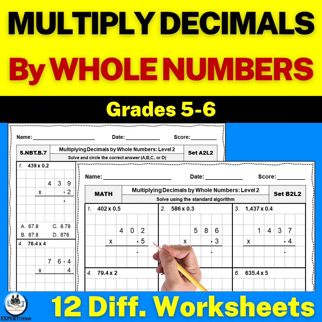 multiplying decimals by whole numbers using standard algorithm worksheets