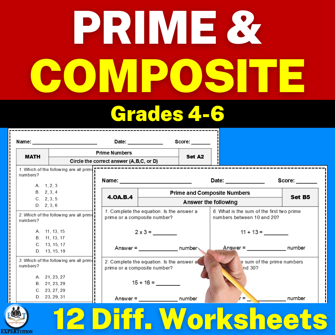 prime and composite numbers worksheets 4th, 5th, 6th grades
