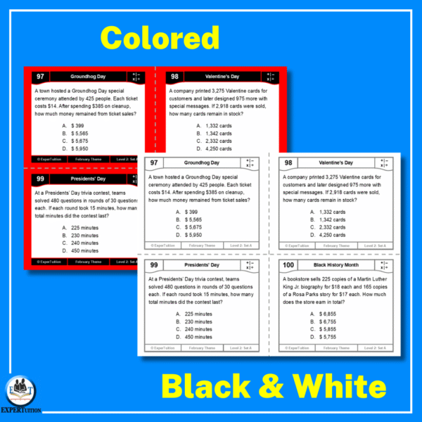 One & Multi Step Word Problems Task Cards – February Themes - ExperTuition