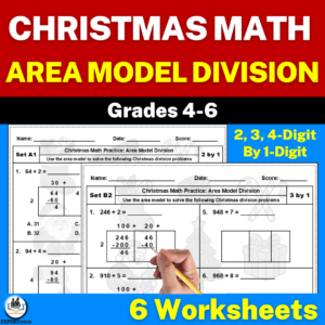 Christmas Area Model Division Worksheets 4th Grade - 1 digit divisors