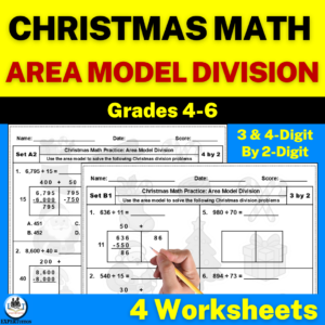 Christmas Area Model Division Worksheets 5th Grade - 2 digit divisors