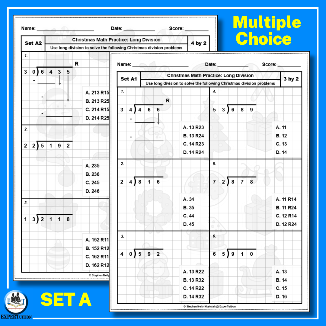Christmas Long Division Worksheets 5th 6th Grade - 2 digit divisors