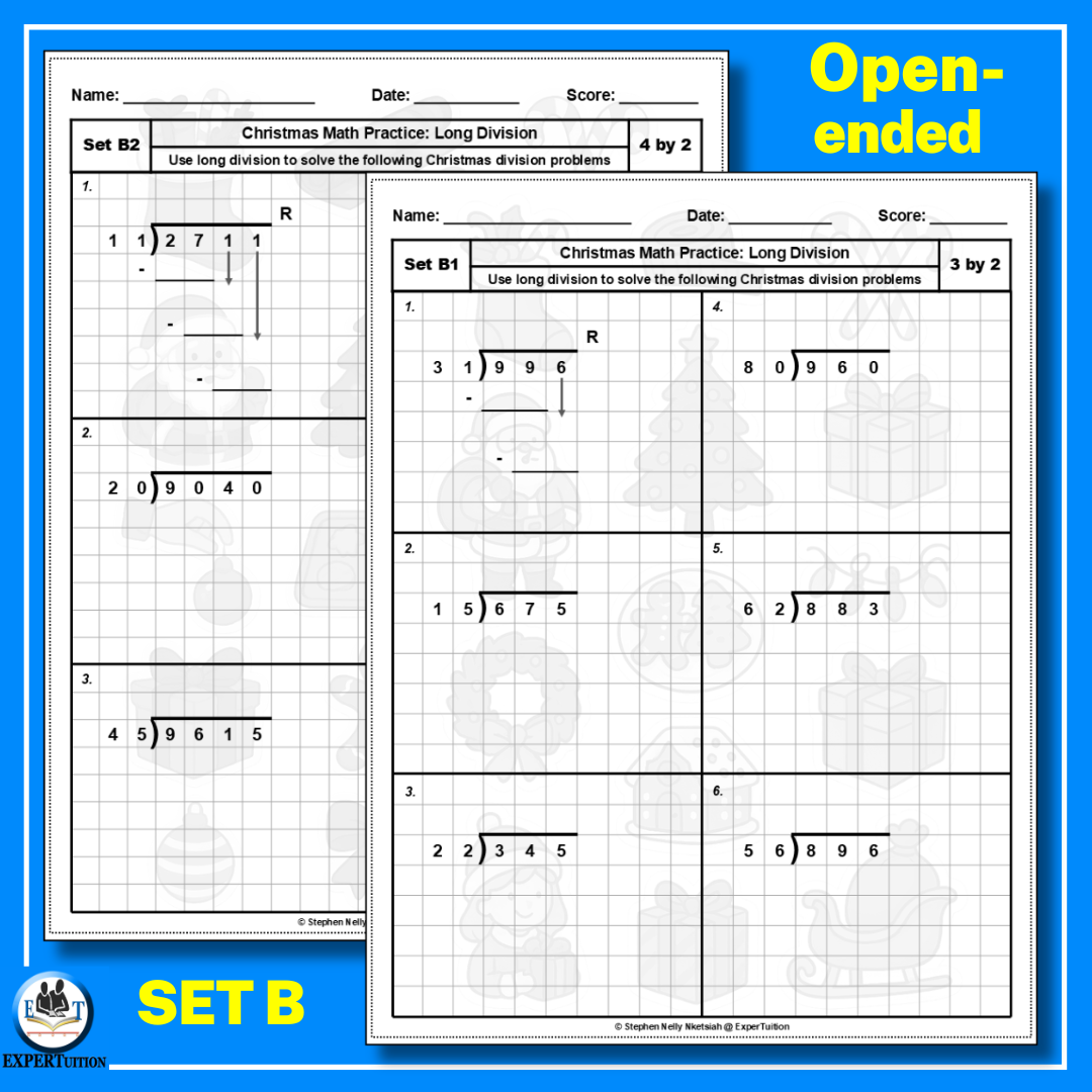Christmas Long Division Worksheets 5th 6th Grade - 2 digit divisors