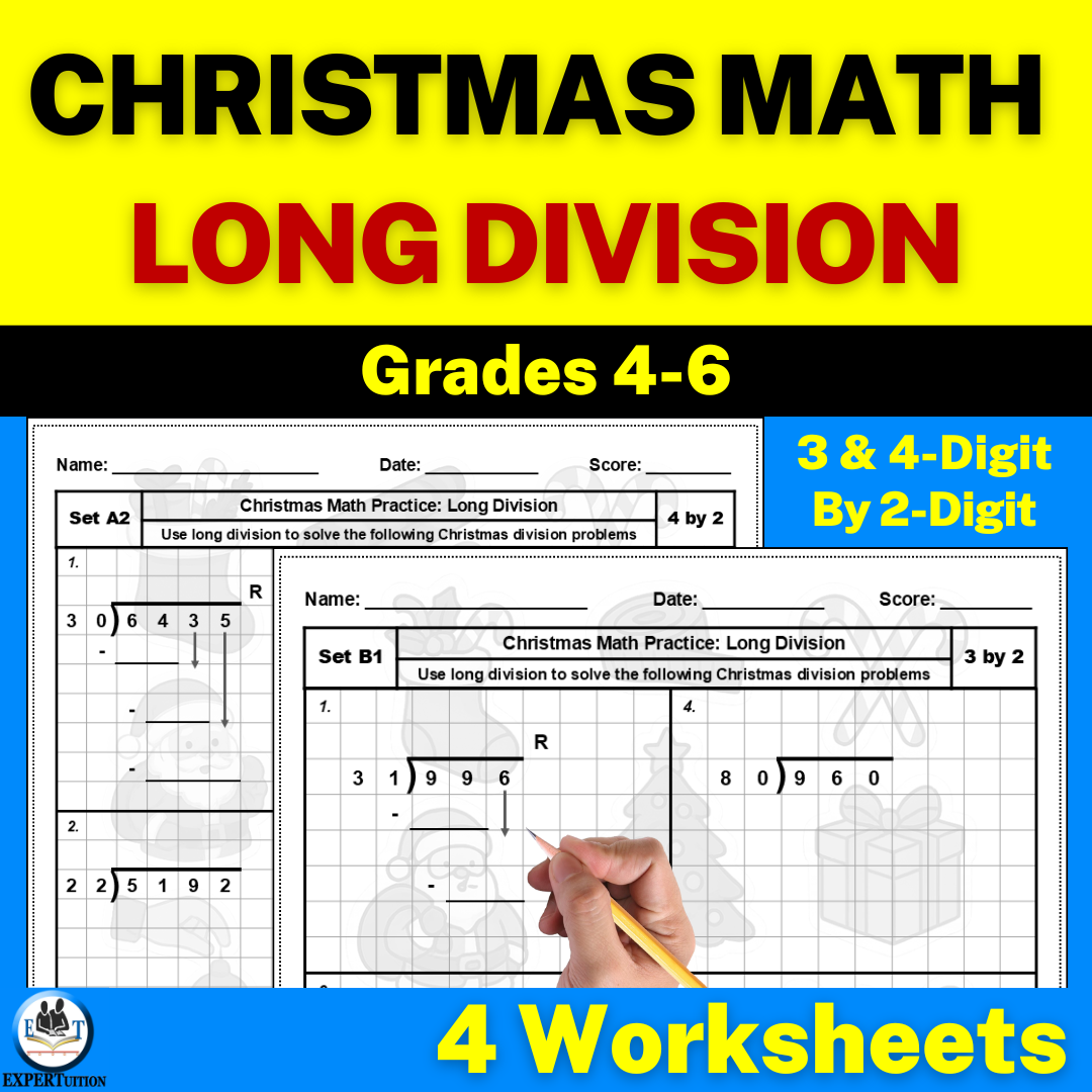 Christmas Long Division Worksheets 5th 6th Grade - 2 digit divisors