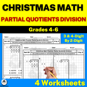 Christmas Partial Quotients Division Worksheets - 2-digit divisors
