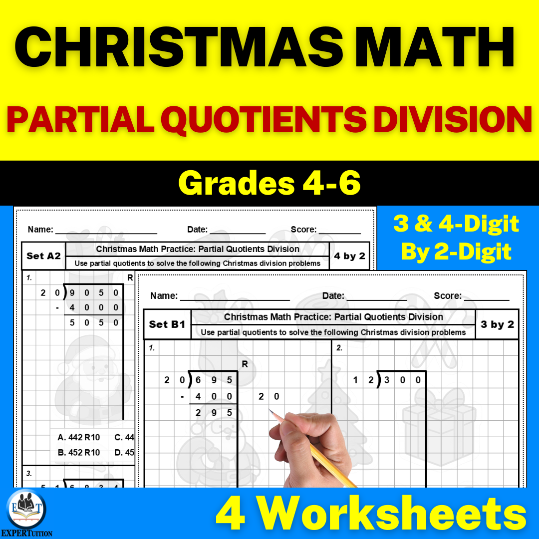 Christmas Partial Quotients Division Worksheets - 2-digit divisors