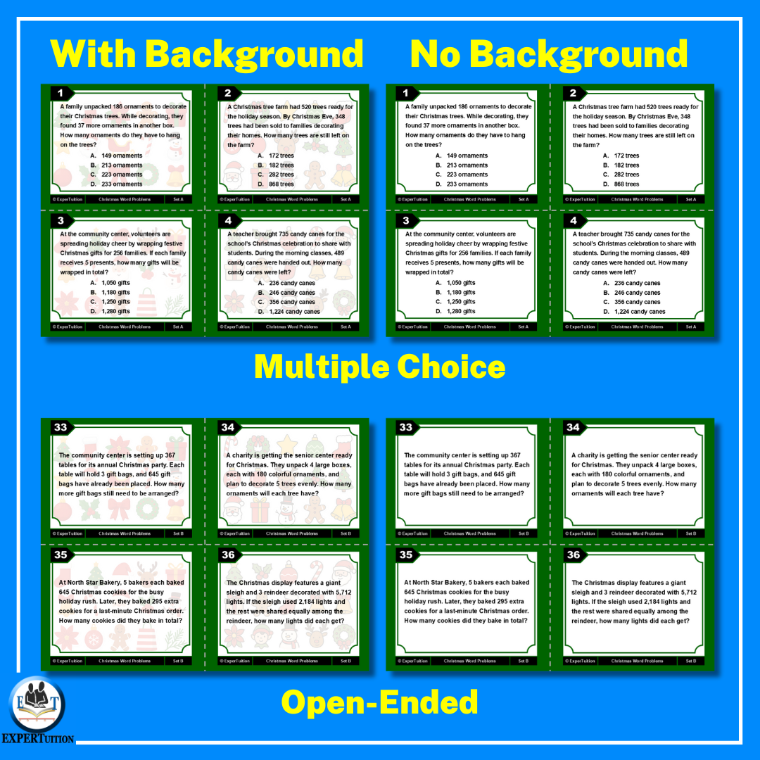 Christmas one-step and multi-step word problems task cards.