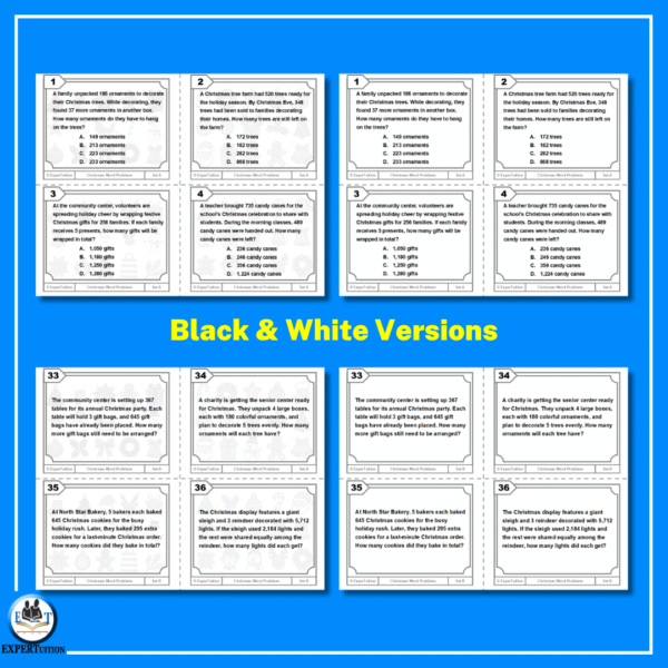 Christmas Word Problems Task Cards | All 4 Operations - ExperTuition