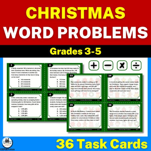 Christmas Word Problems Task Cards | All 4 Operations - ExperTuition