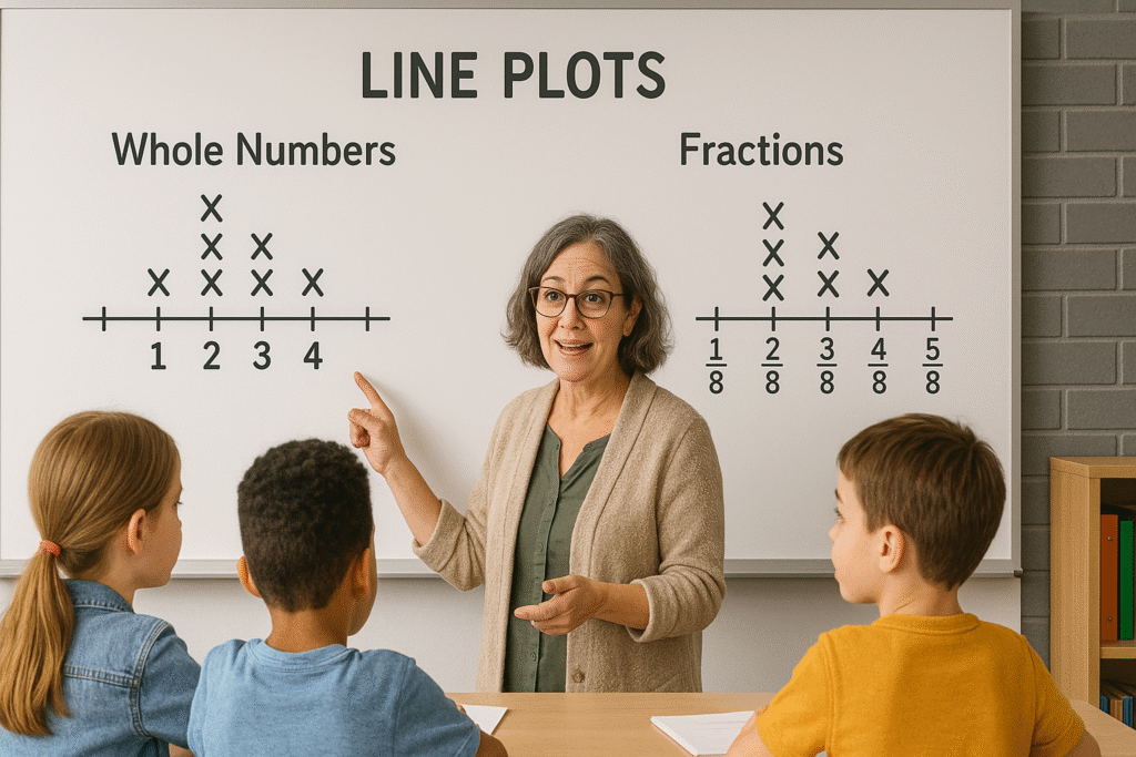How to Teach Line Plots with Whole Numbers and Fractions in Grades 2, 3, 4, 5
