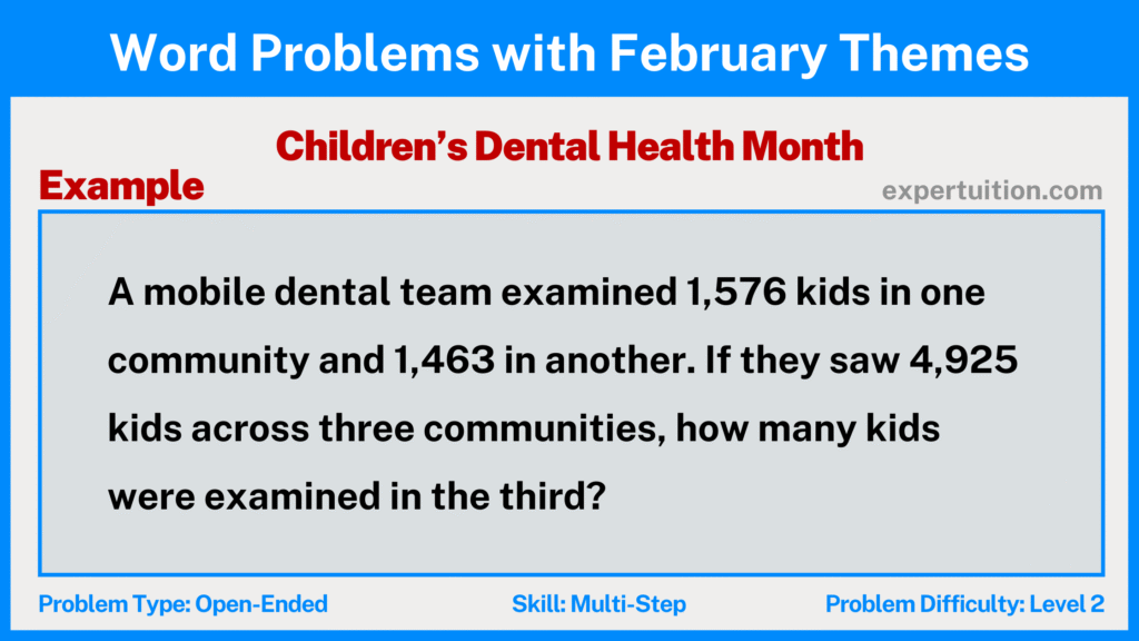 multi-step word problems 3rd 4th 5th grade with Children’s Dental Health Month theme for February