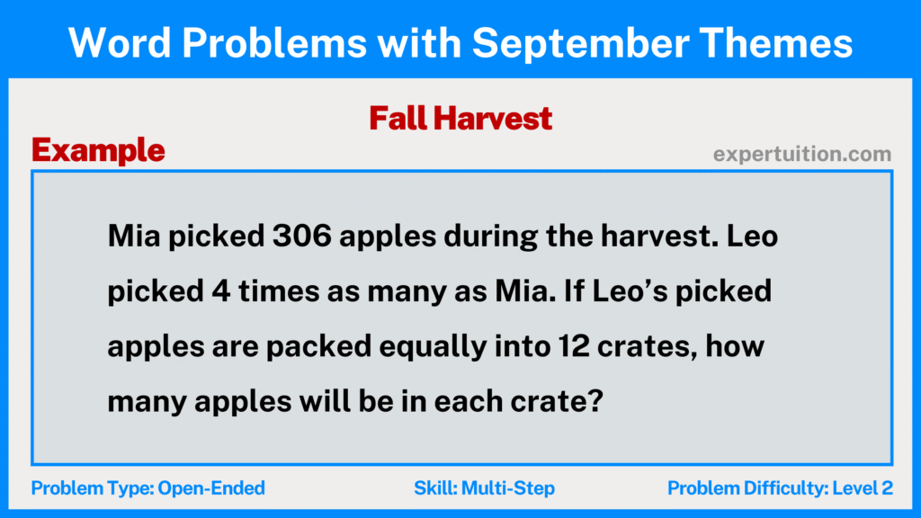 multi-step word problems 3rd 4th 5th grade with Fall Harvest theme for September