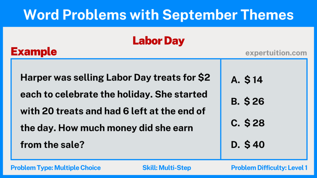 multi-step word problems 3rd 4th 5th grade with Labor Day theme for September