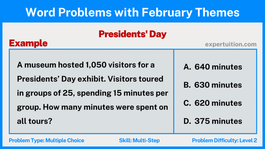 multi-step word problems 3rd 4th 5th grade with Presidents' Day theme for February