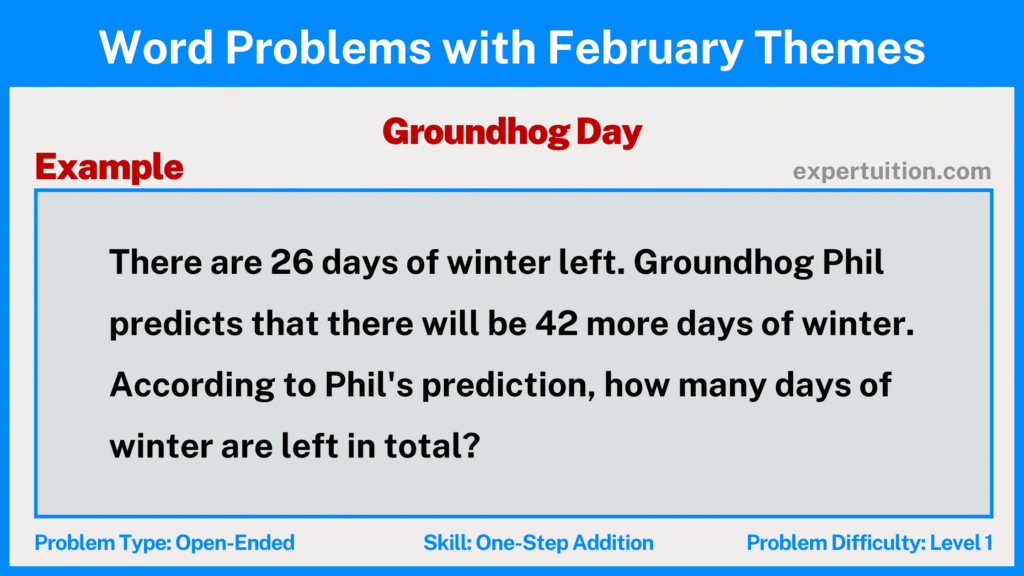 one-step addition word problems 3rd 4th 5th grade with Groundhog Day theme for February