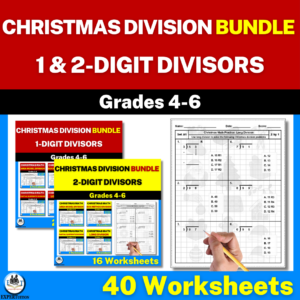 1-digit and 2-digit divisors area model, box method, partial quotients, and long division worksheets