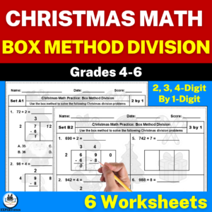 Christmas Box Method Division Worksheets - 1 digit divisors