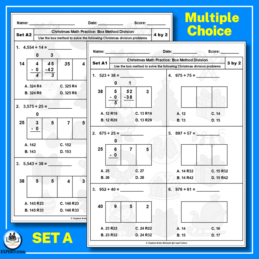 Christmas Box Method Division Worksheets - 2 digit divisors (2)