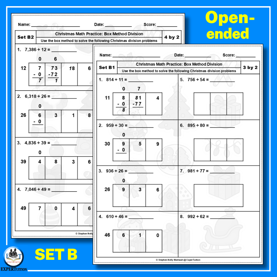 Christmas Box Method Division Worksheets - 2 digit divisors (3)