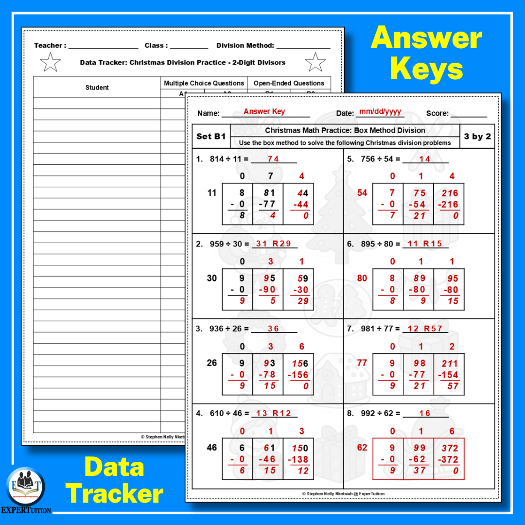 Christmas Box Method Division Worksheets - 2 digit divisors (4)