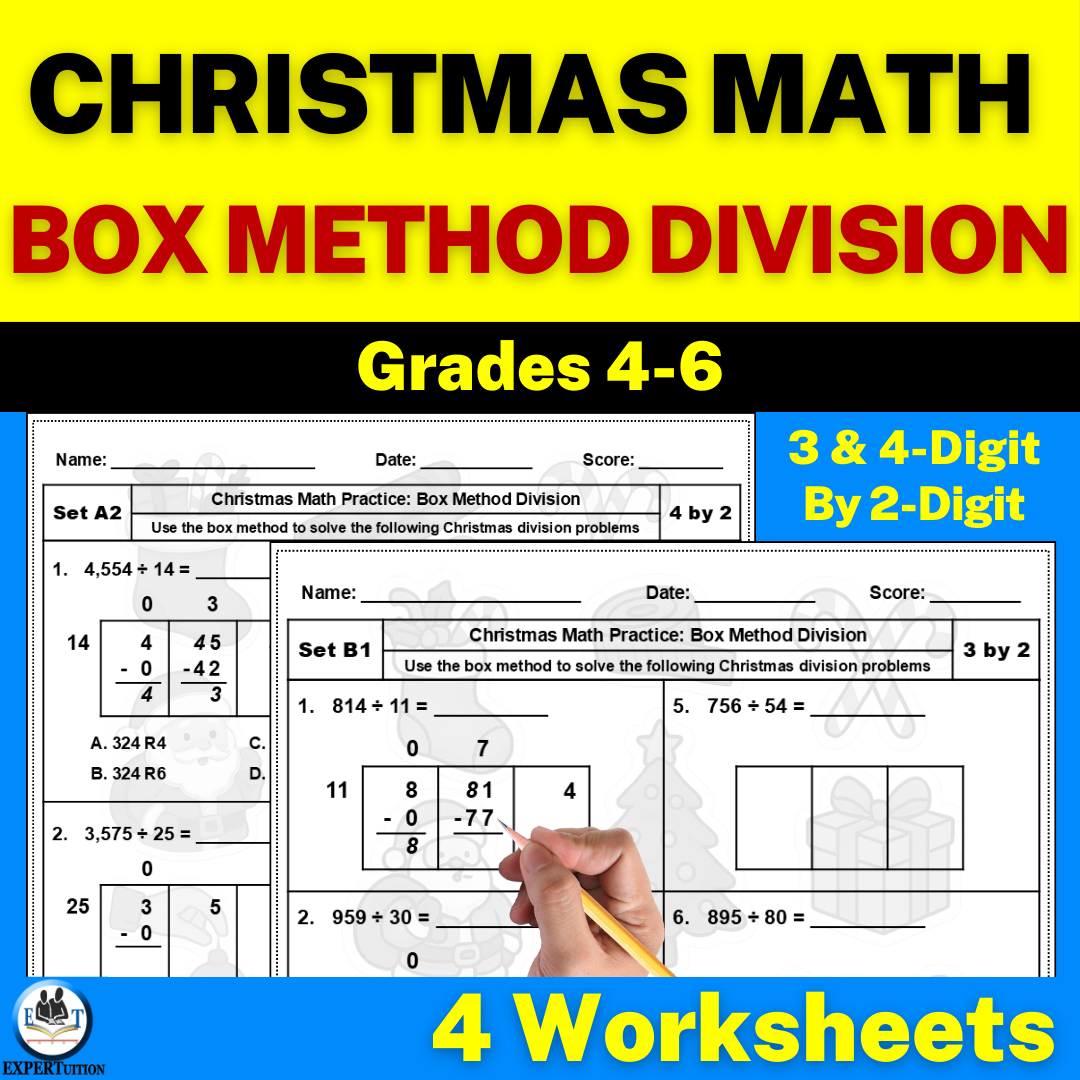 Christmas Box Method Division Worksheets - 2 digit divisors